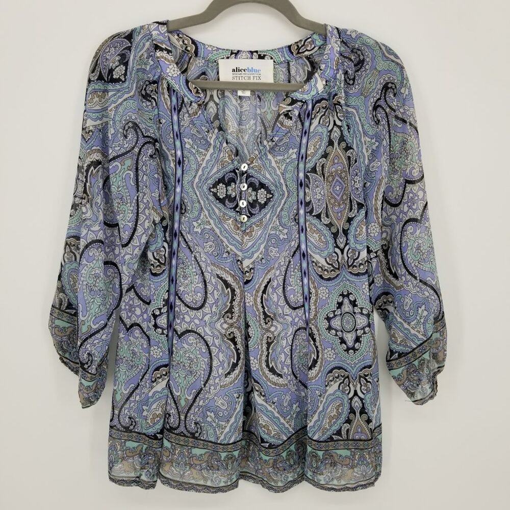 3/$25 Alice Blue Stitch Fix Paisley Peasant Blouse S Boho Flowy Bohemian Top
